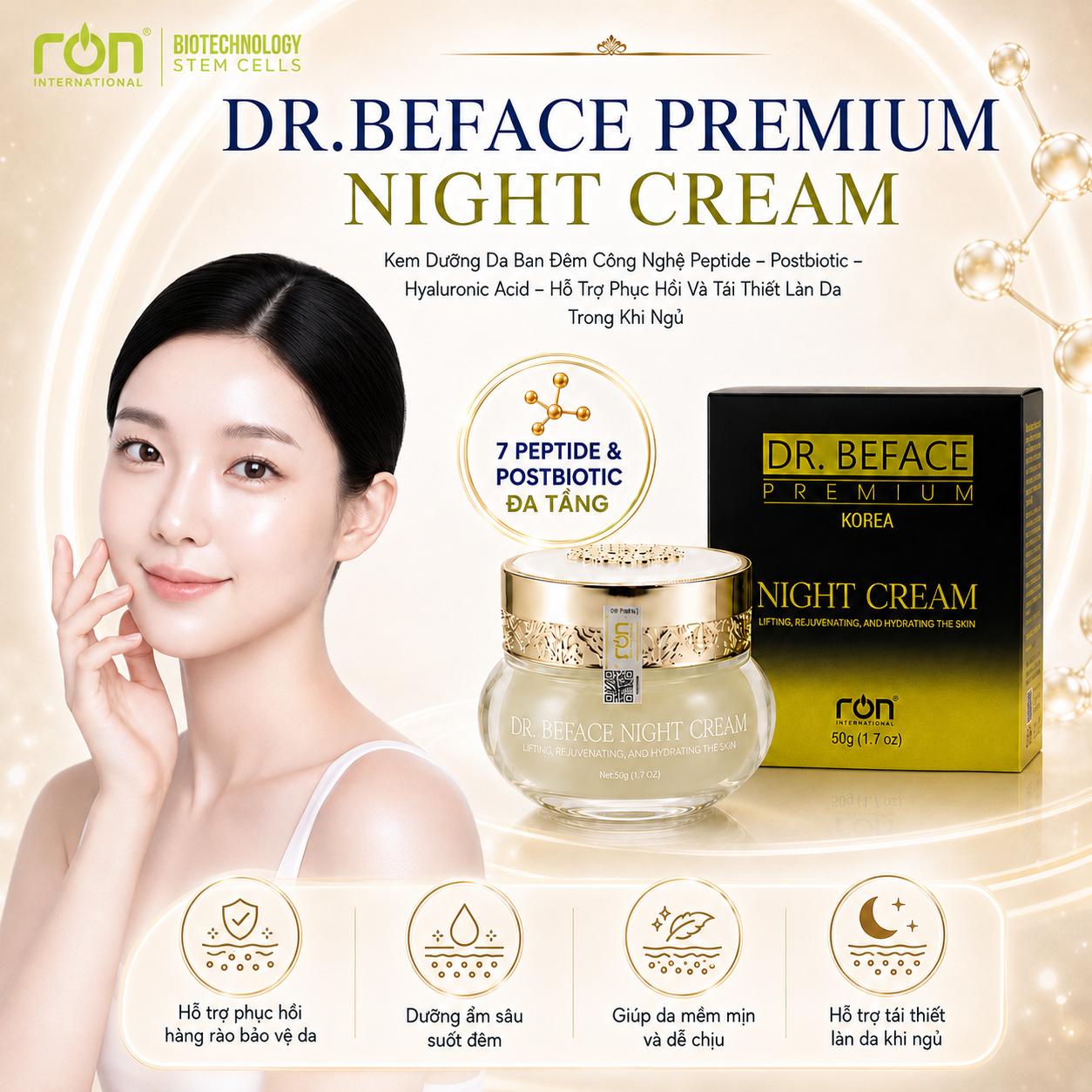 DR.BEFACE PREMIUM NIGHT CREAM/Kem Dưỡng Da Ban Đêm Phức Hợp Peptide Sinh Học – Hỗ Trợ Phục Hồi Và Củng Cố Hàng Rào Da